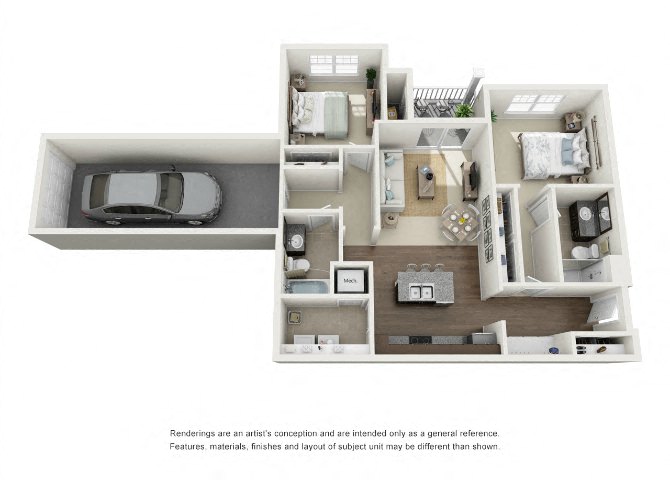Floor plan for 2 beds, 2 baths, 1093 sqft
